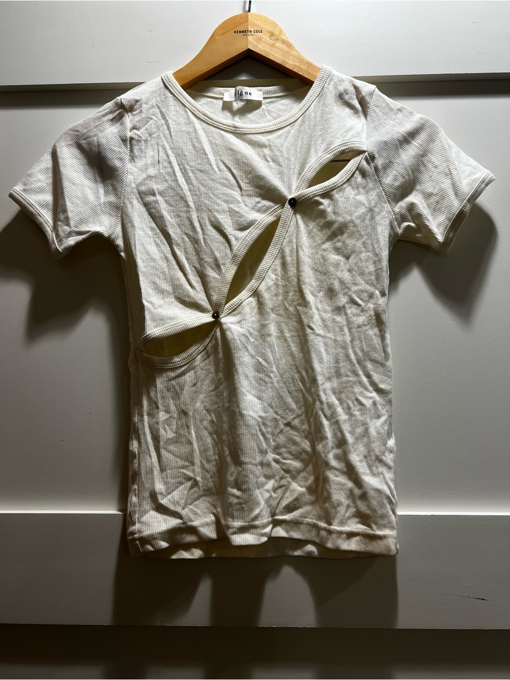 BySigne Cutout Ribbed Short Sleeve Top in Cream